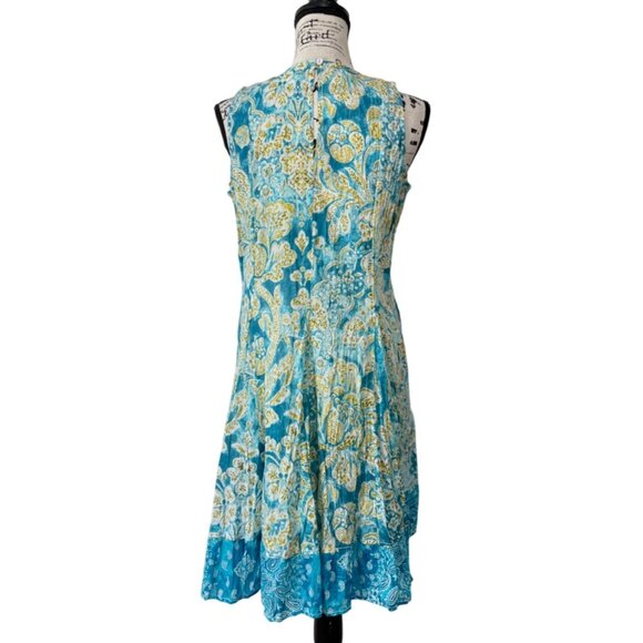 Cino Sleeveless Floral A-Line Mini Dress Cotton Blue Womens Size XXS - Picture 3 of 8